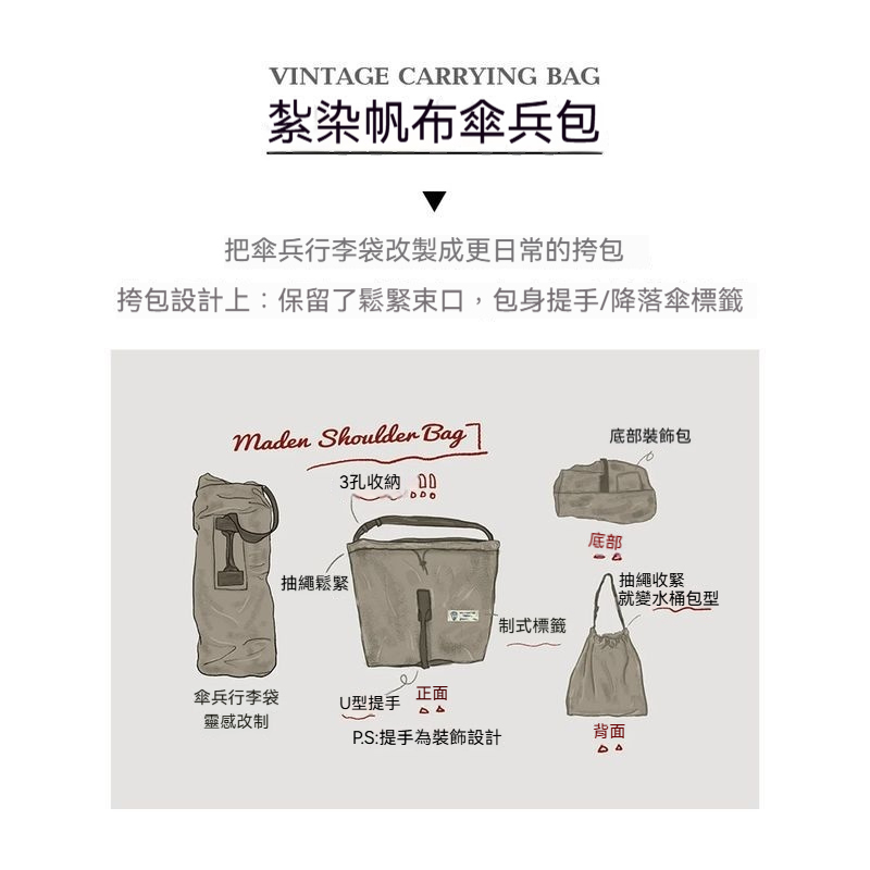 美式復古大容量紮染帆布傘兵包手提單肩斜挎水桶包袋男女-Retro's Wear