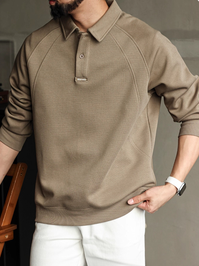 【馬球系列】重磅300g長袖POLO衫男士分割拼接插肩袖衛衣休閒上衣