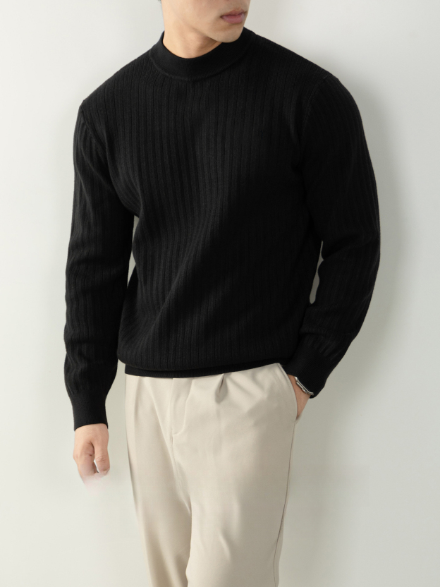 【綿羊毛•莫代爾】保暖豎紋針織衫半高領男士加厚抗球毛衣