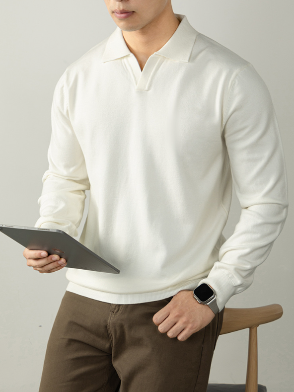 【羊毛莫代爾奢織】高端毛衣男秋冬海鷗領輕熟厚款針織衫商務通勤