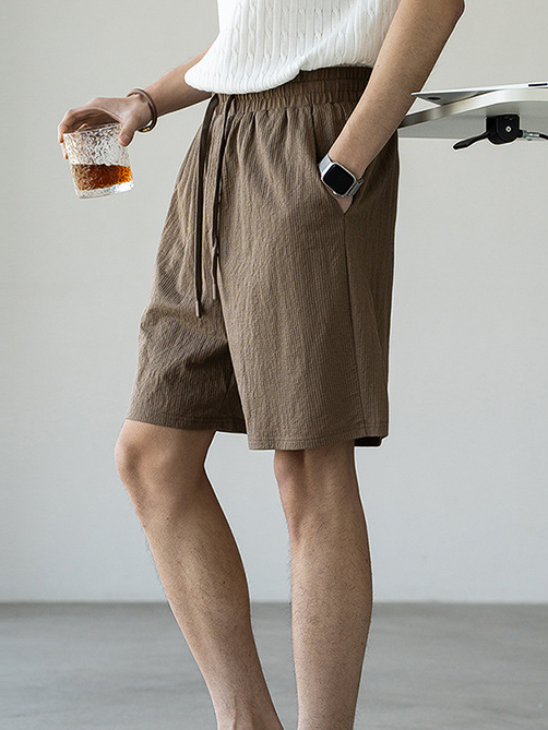 肌理感彈力腰透氣仿麻短褲男2025夏季戶外寬鬆舒適新款休閒運動短裤