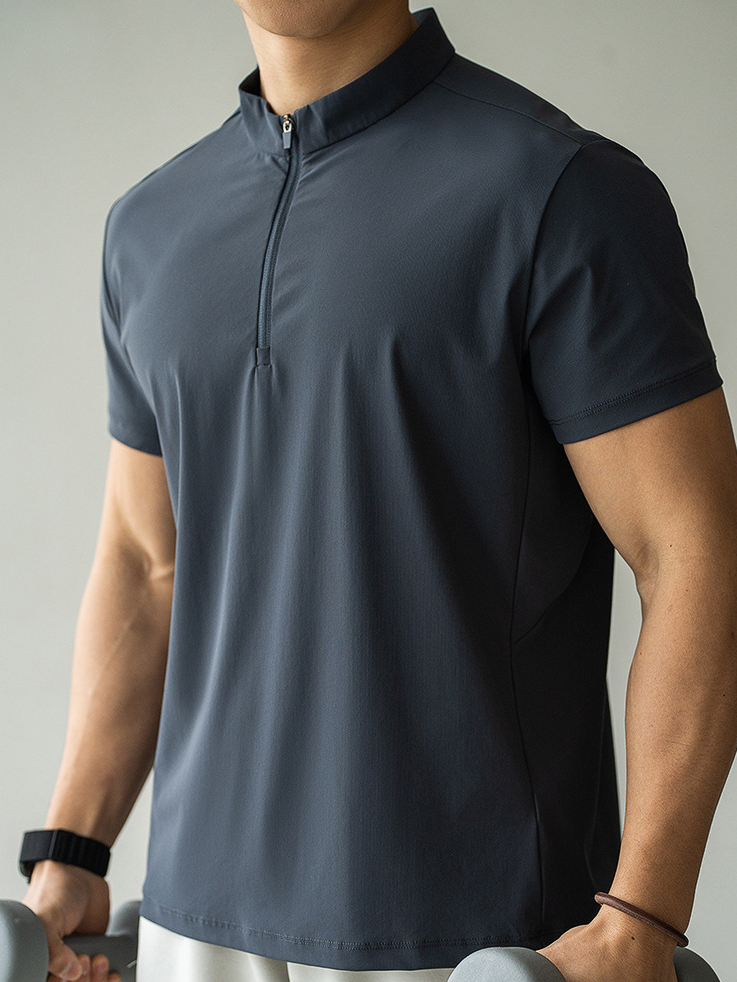 【UPF50+】半拉鍊運動短袖T恤速乾衣男士春季新款戶外运动上衣
