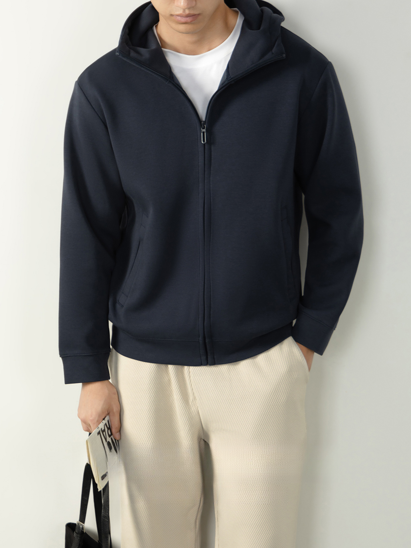 美式重磅400g棉感連帽高領開衫衛衣男款商務通勤百搭外套2025秋冬