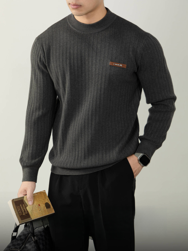 萊賽爾羊毛提花針織半高領軟暖質感豎紋肌理都市輕熟男裝秋冬款