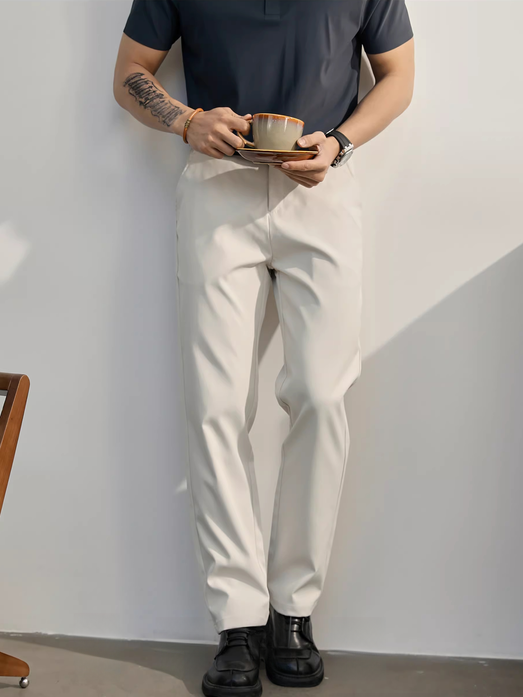 男士抗皺免燙休閒褲夏季商務通勤百搭西裝褲半鬆緊直筒長褲