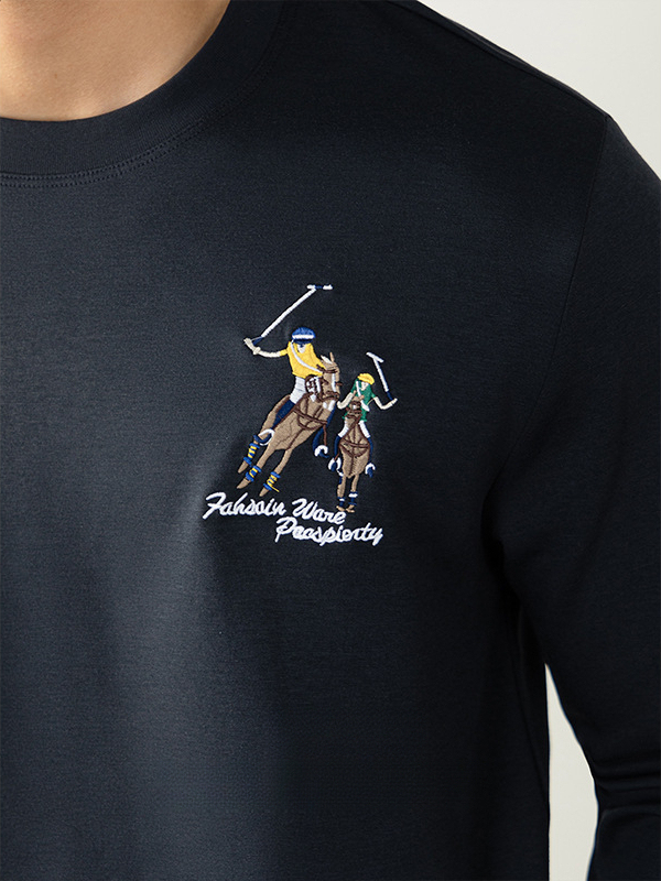 【古典馬球運動刺繡】高級感60S絲光親膚莫代爾棉圓領T桖長袖秋季