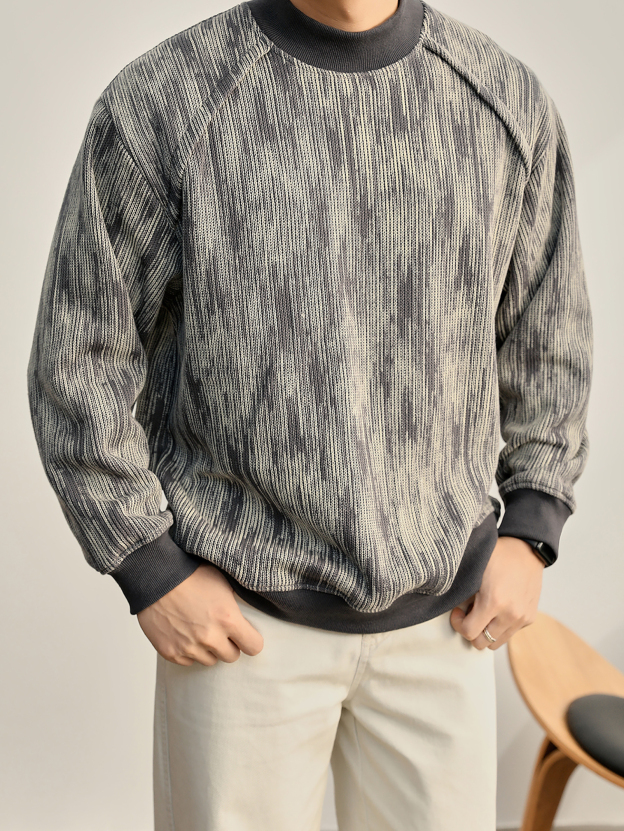 美式復古漸變斑駁感圓領衛衣男珠地蜂窩網重磅420g針織上衣