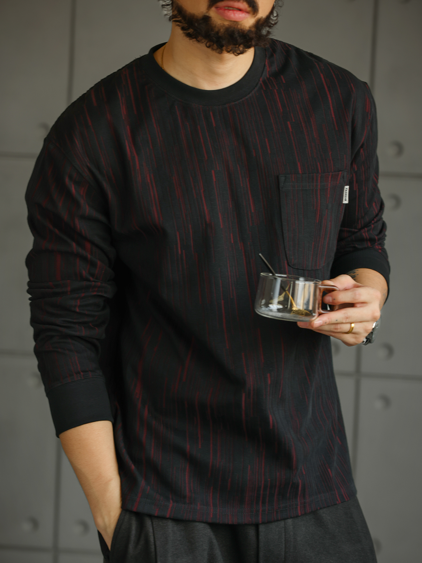 【布魯克林記憶】300g肌理質感長袖T恤男士圓領休閒上衣