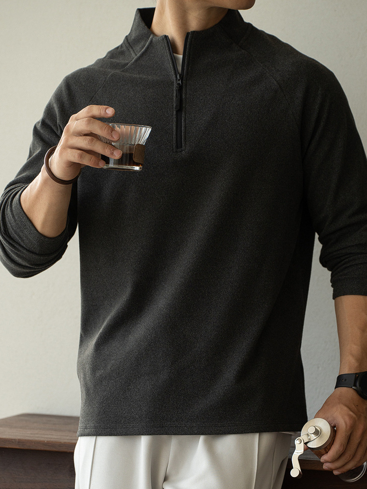 老錢風德絨面料拉鍊立領衛衣男士2025年秋冬季高彈長袖新款T恤男