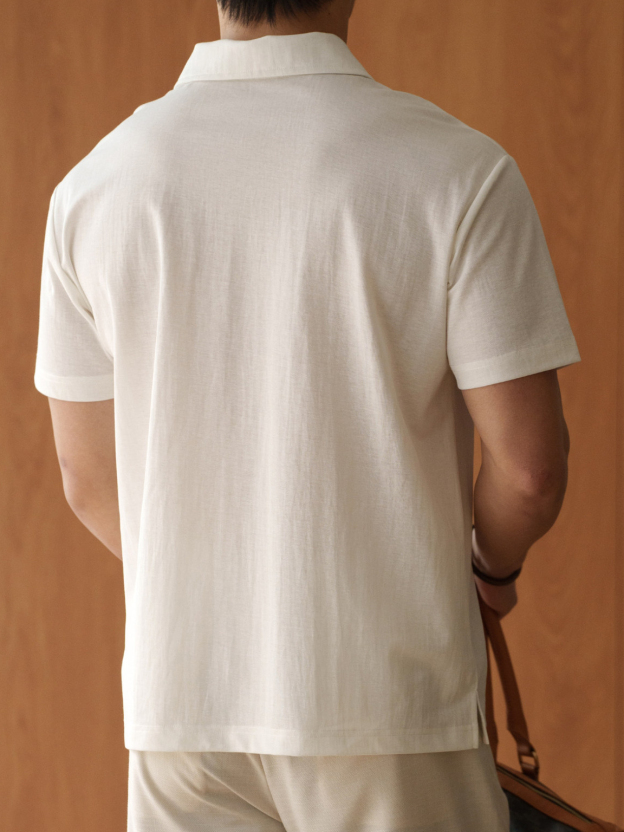 美式珠地棉混紡海鷗領短袖肌理polo衫2026春季新款易打理休閒T恤