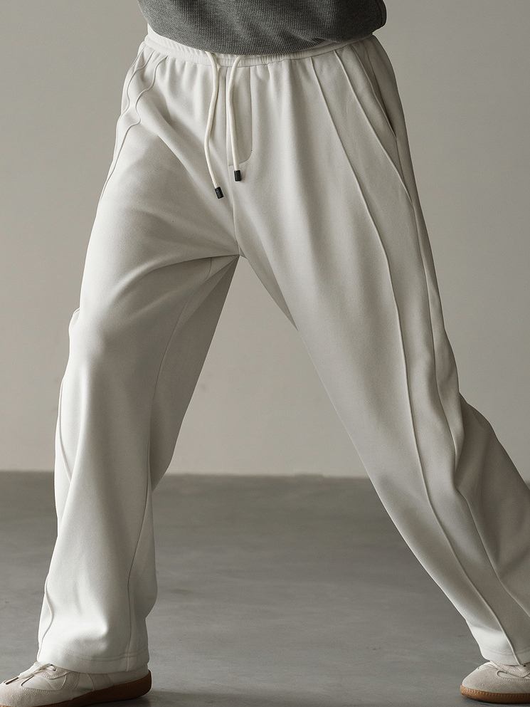 雲感棉混紡銀狐絨直筒衛褲男2025秋冬保暖加絨加厚寬鬆新款休閒褲