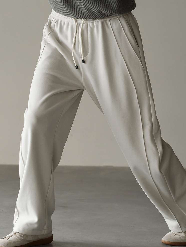 雲感棉混紡銀狐絨直筒衛褲男2025秋冬保暖加絨加厚寬鬆新款休閒褲