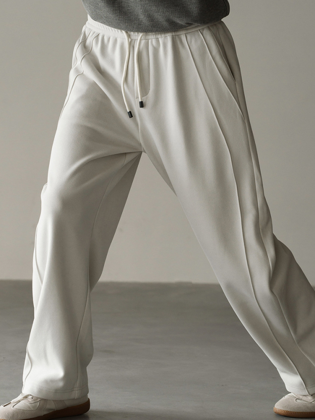 雲感棉混紡銀狐絨直筒衛褲男2025秋冬保暖加絨加厚寬鬆新款休閒褲