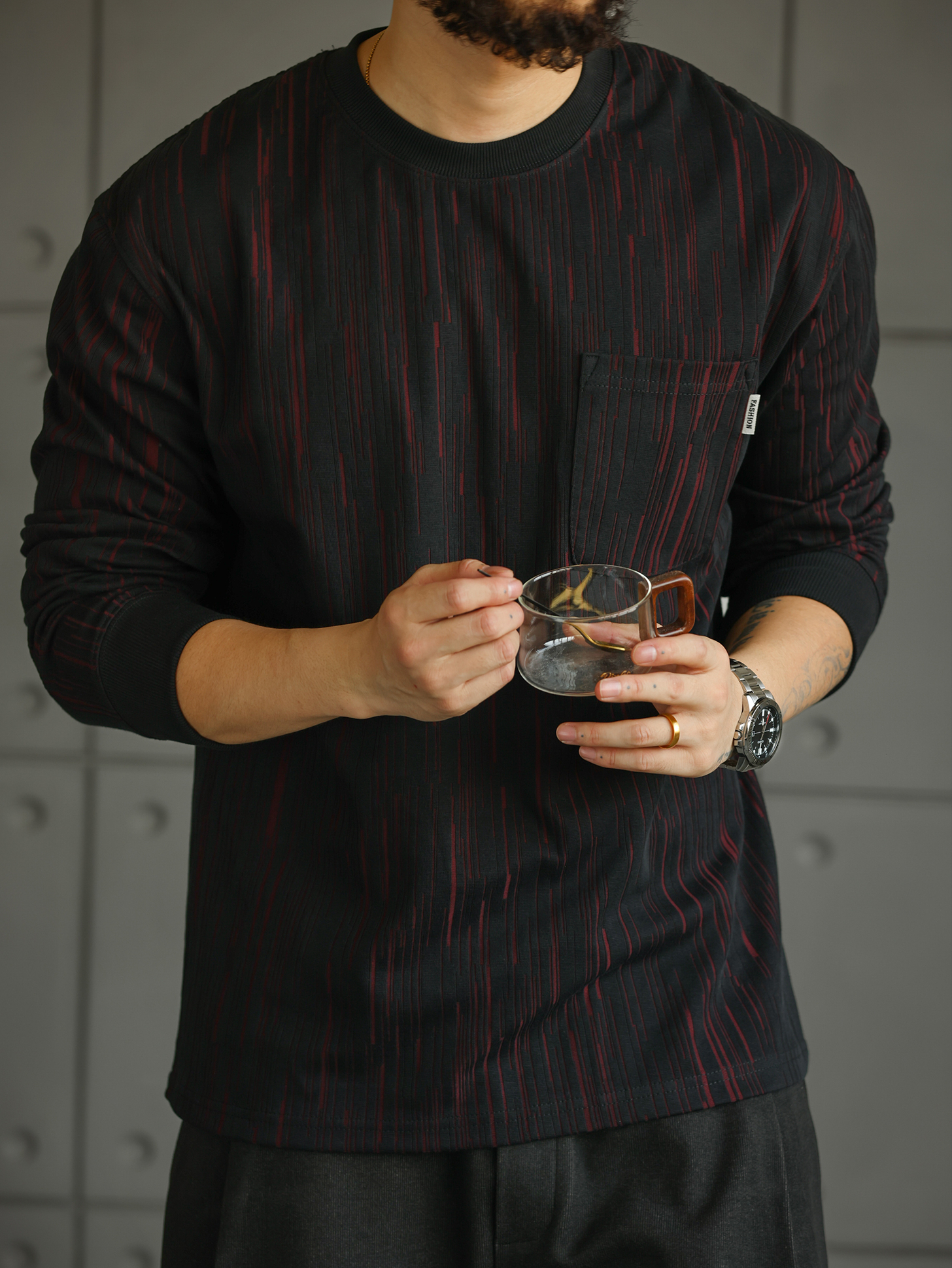 【布魯克林記憶】300g肌理質感長袖T恤男士圓領休閒上衣