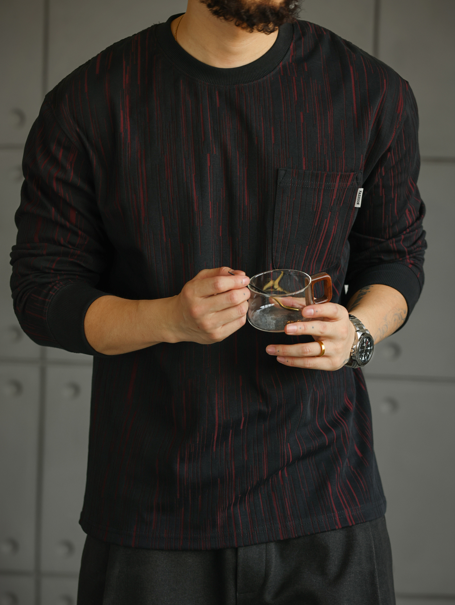 【布魯克林記憶】300g肌理質感長袖T恤男士圓領休閒上衣