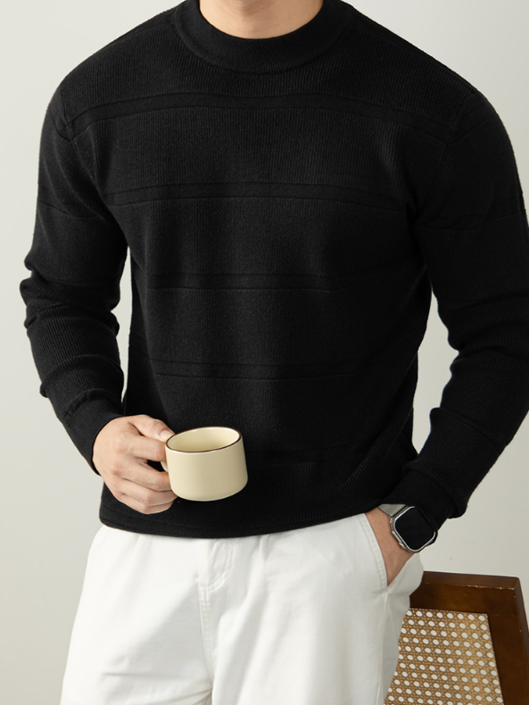 【羊毛萊賽爾】高端毛衣男2025秋冬季厚款條紋提花針織衫商務休閒