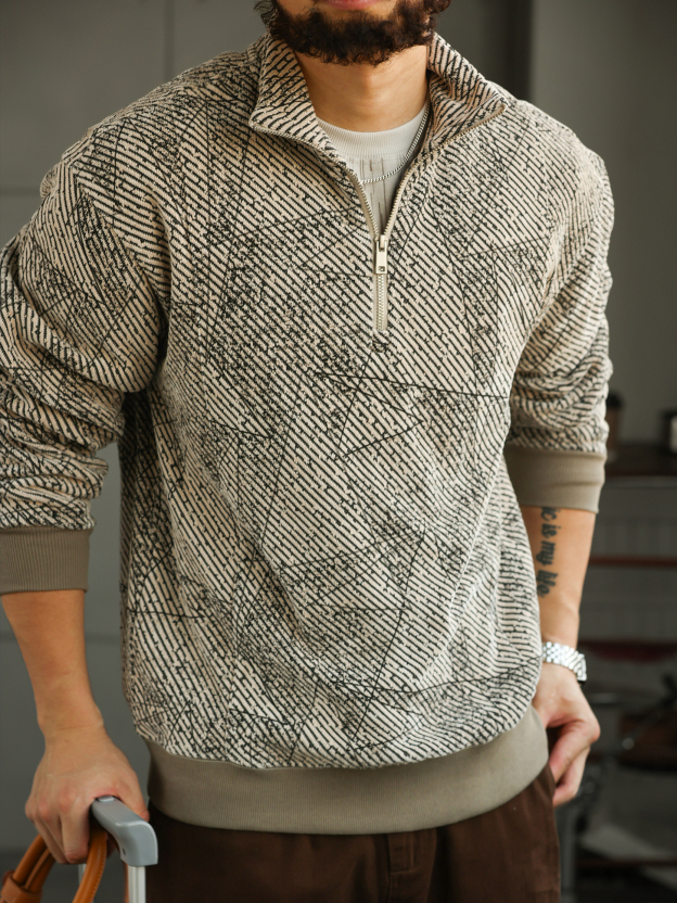 【局外着装】轻奢提花长袖POLO衫男士半拉链翻领针织卫衣