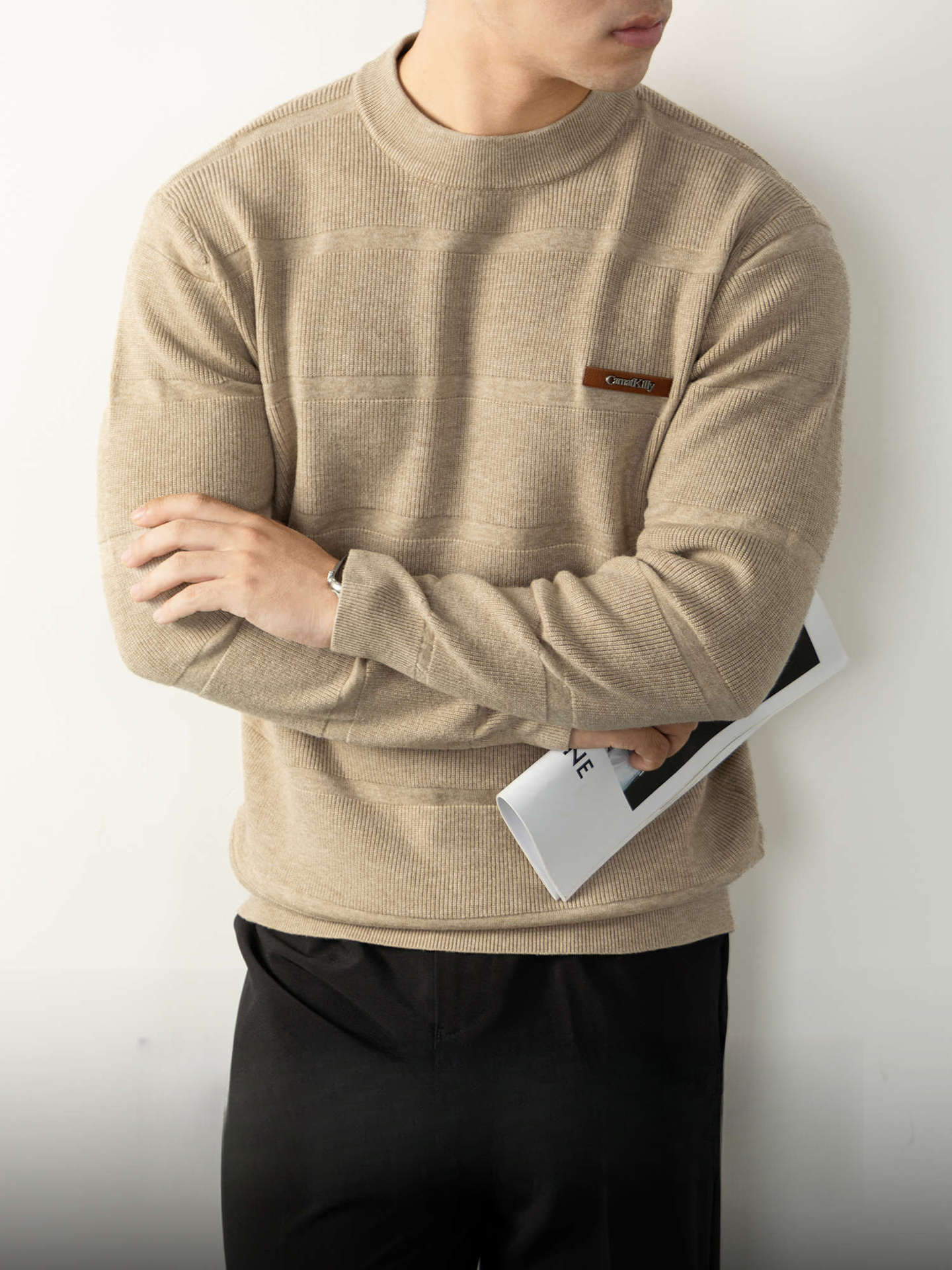 【澳洲綿羊毛X萊賽爾提花針織】高端男針織衫秋冬新款時尚毛線衣