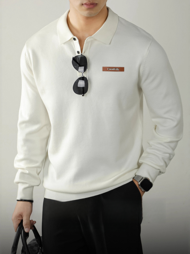 老錢風綿羊毛男士打底針織衫秋冬保暖翻領毛衣Polo衫