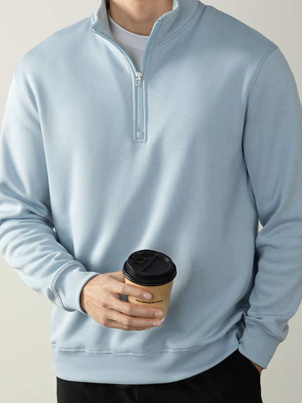 高級柔感| 鎖溫賽紡抓絨拉鍊男士衛衣長袖秋冬保暖通勤立領上衣