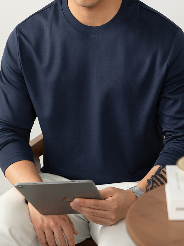 Cloudweave雲感液氨絲光棉長袖T恤男打底衫秋冬純白色親膚高級感