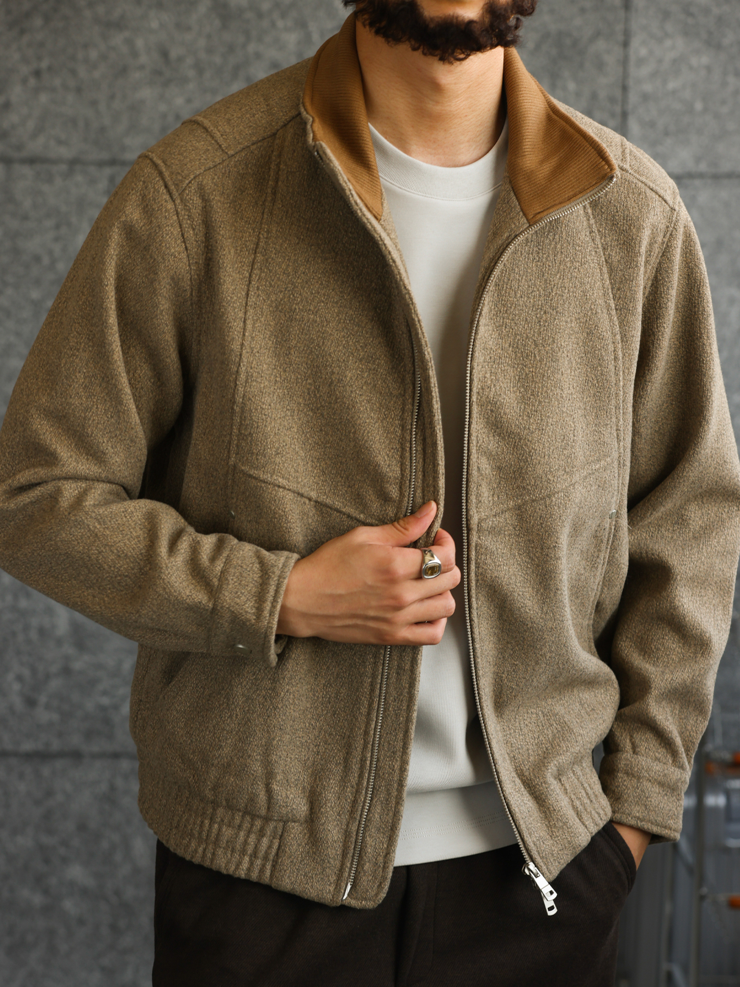 【都市游牧】高定麻感肌理呢子棉立领夹克男商务休闲外套