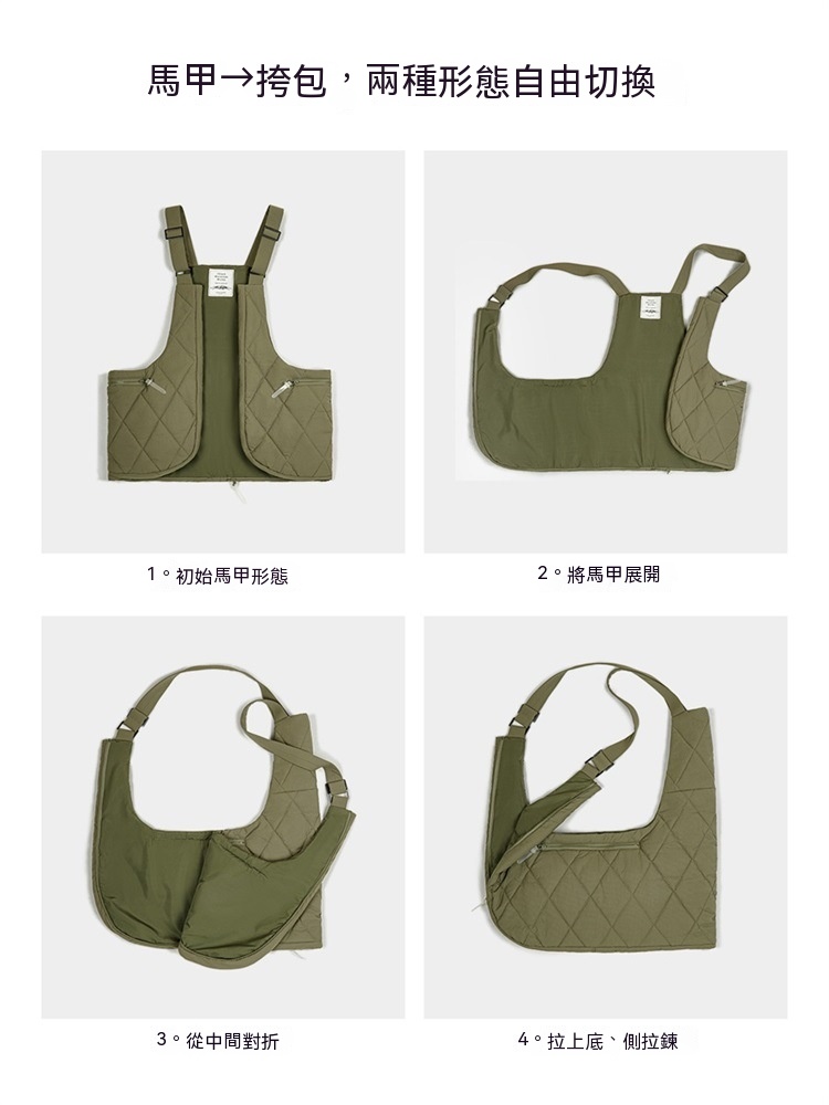 山系戶外絎縫多功能馬甲大容量斜挎包加棉坎肩背心男秋冬-Retro's Wear