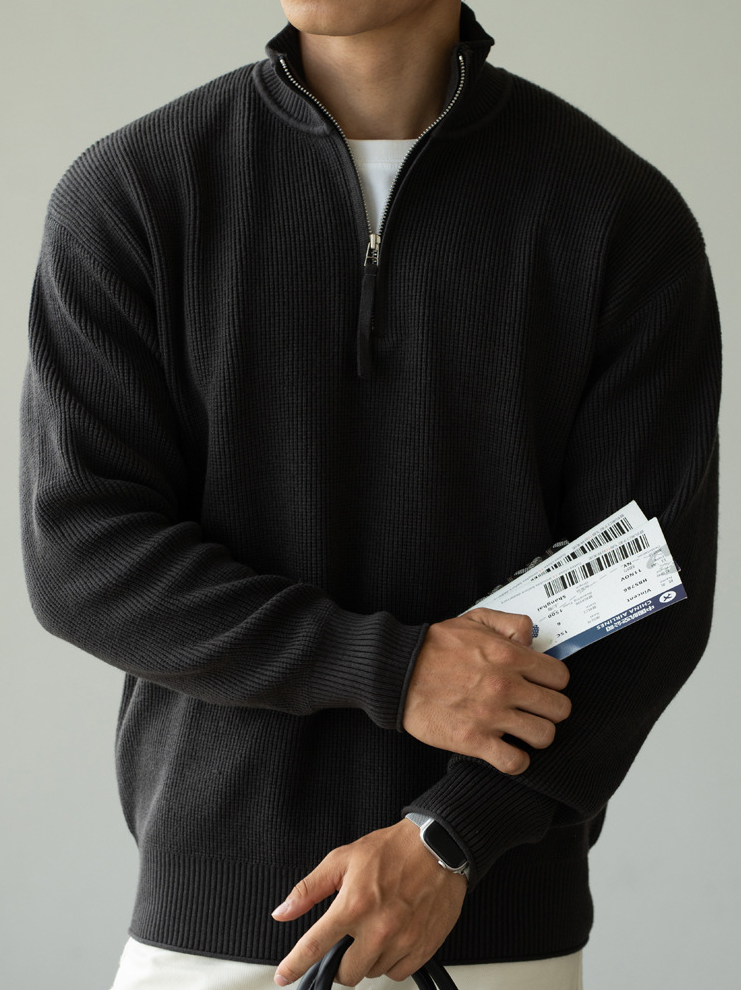 老錢風半拉鍊高領男士2025秋冬新款12針細膩紋理垂感Polo衫