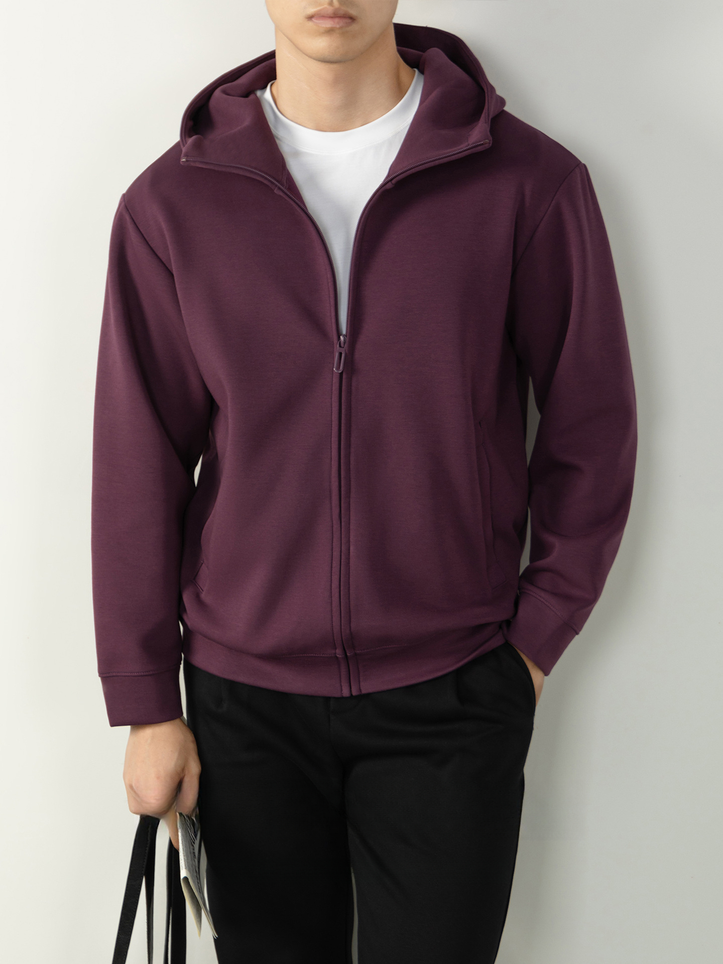 美式重磅400g棉感連帽高領開衫衛衣男款商務通勤百搭外套2025秋冬