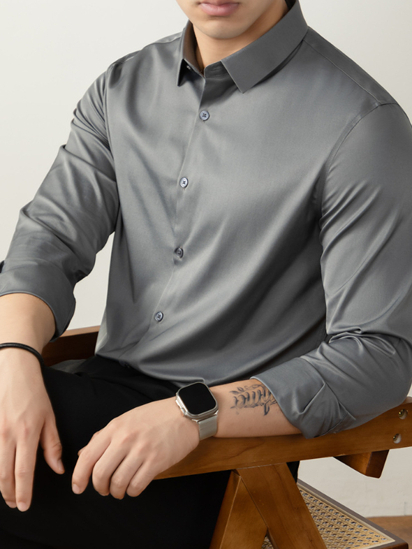 【免燙易打理】80S雙絲光襯衫男長袖商務正裝春秋高級感結婚襯衣