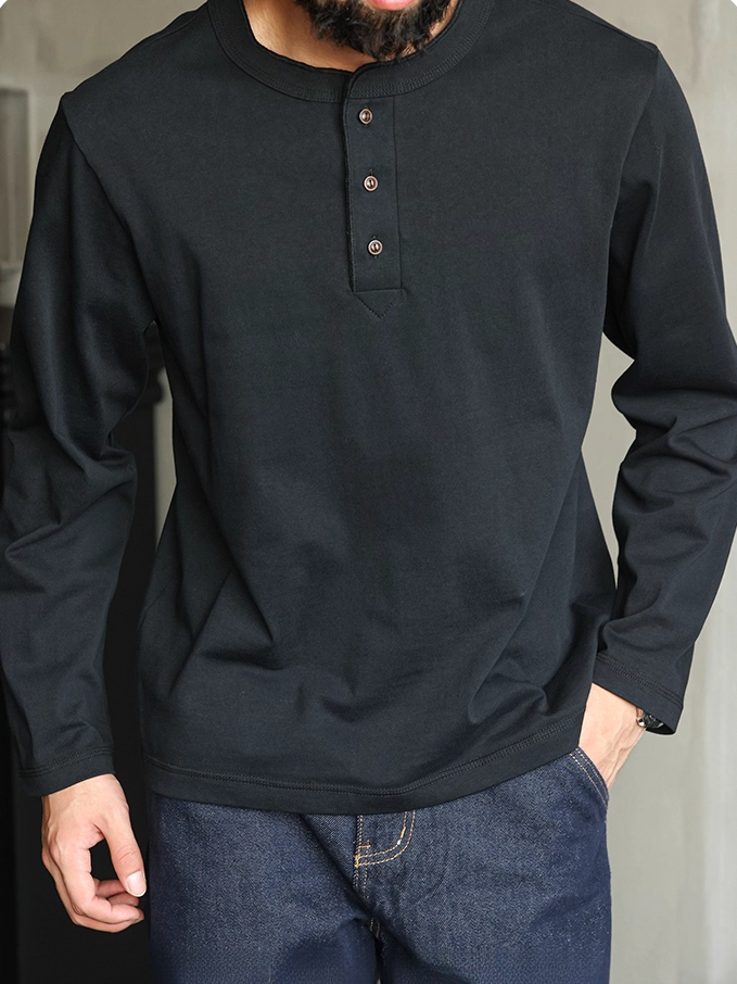【CBD精英】純棉重磅320g美式亨利領長袖t恤男排扣秋季休閒打底衫
