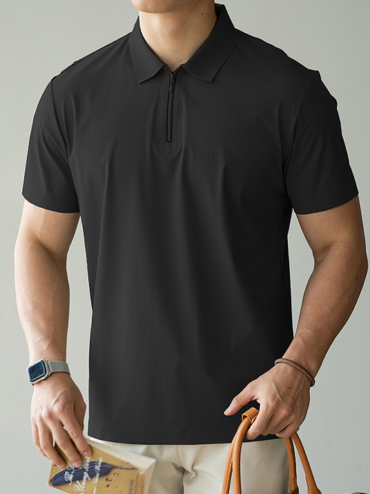 抗紫外線冰絲涼感半拉鍊運動短袖T恤男士夏季polo衫