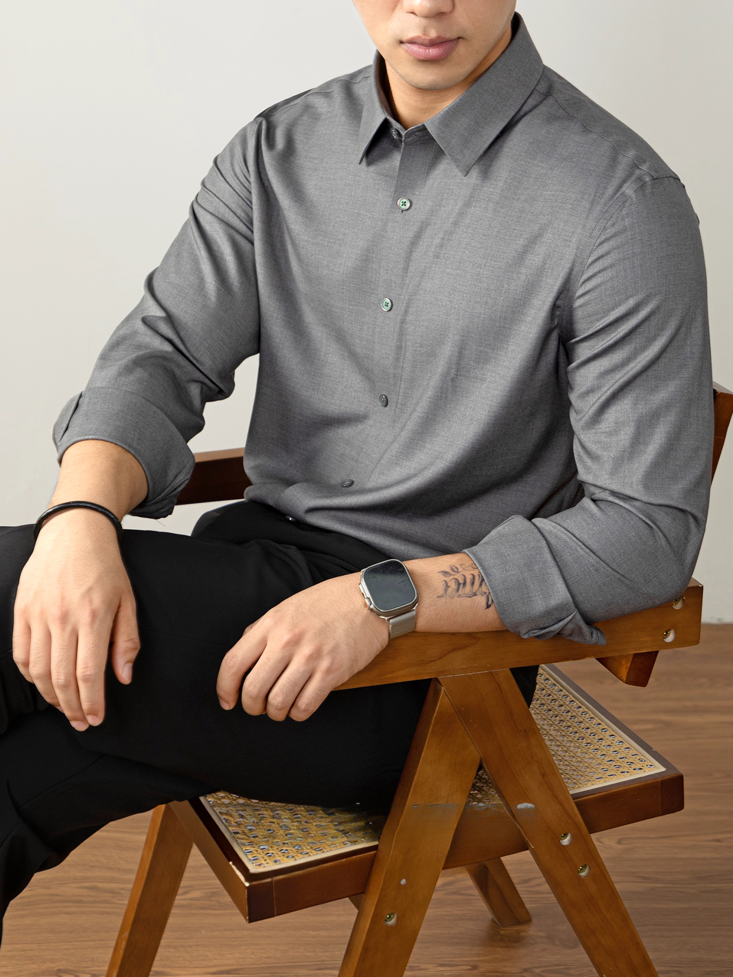 一等品奧地利蘭精莫代爾色織免燙無痕襯衫男長袖高端商務正裝襯衣