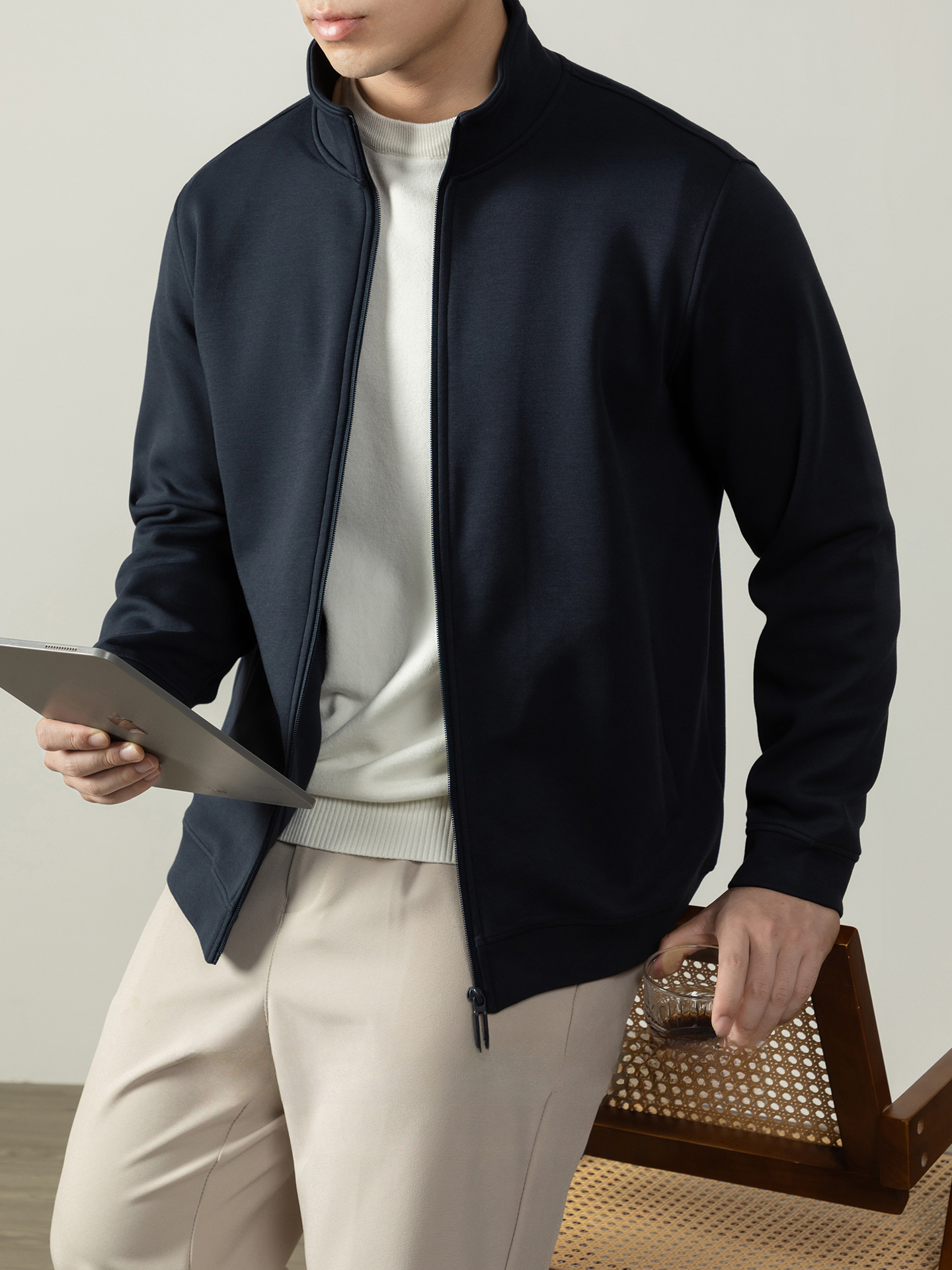 【400G重磅棉感】輕熟風厚款拉鍊外套男士商務純色秋冬立領夾克衫