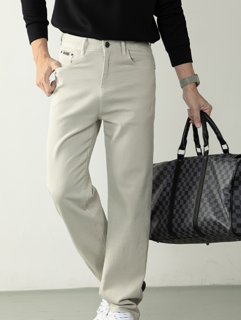 【復古懷舊】白色水洗牛仔褲男微闊長褲2025秋冬休閒褲柔軟高級感