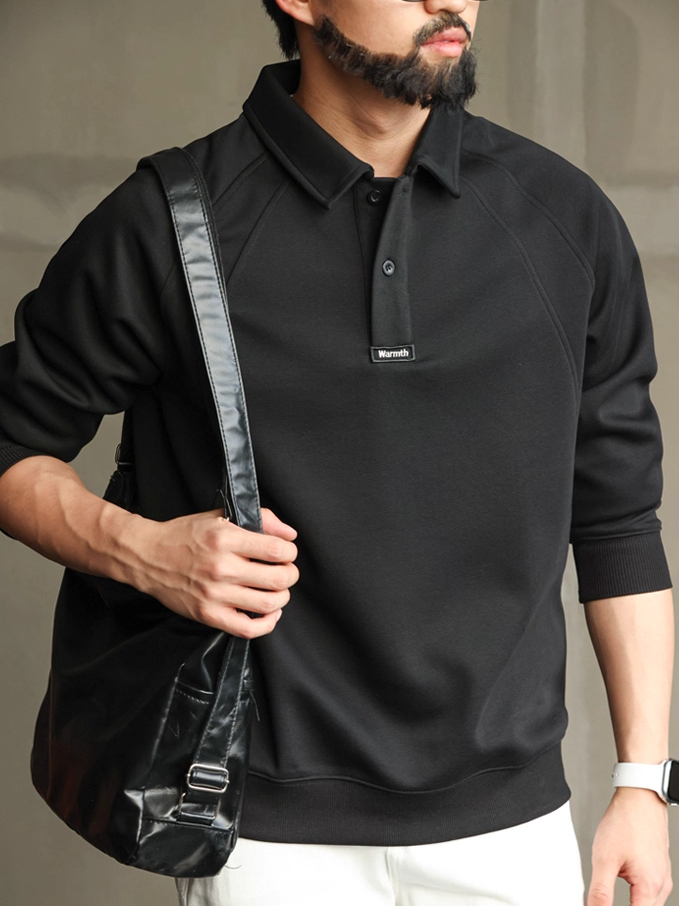 【馬球系列】重磅300g長袖POLO衫男士分割拼接插肩袖衛衣休閒上衣