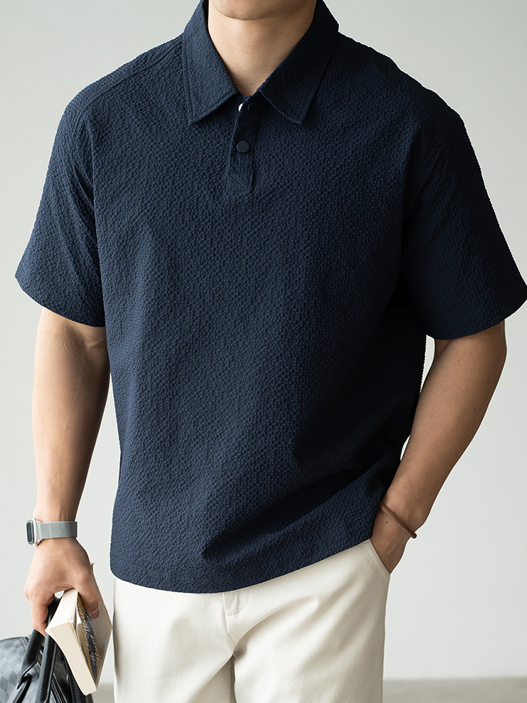 美式速幹簡約泡泡紗短袖Polo衫男士2025春夏休閒翻領Polo衫