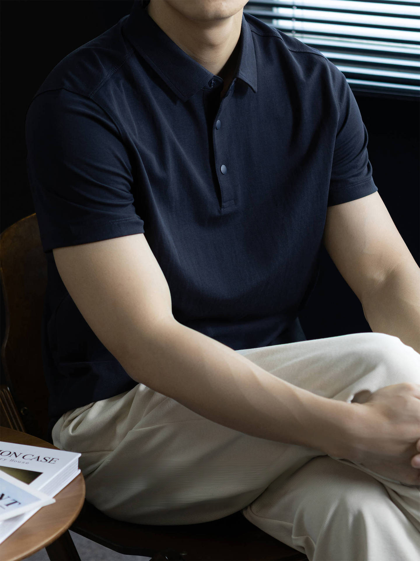 「無印極簡風」萊賽爾亞麻半開襟POLO衫男士夏季乾爽透氣短袖t桖