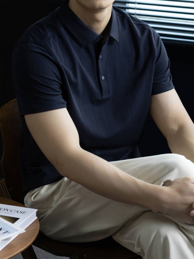 「無印極簡風」萊賽爾亞麻半開襟POLO衫男士夏季乾爽透氣短袖t桖