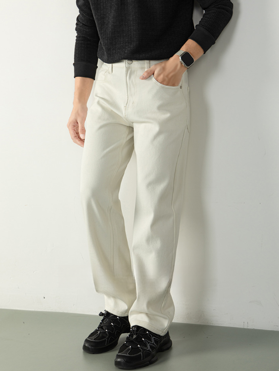 【奢適體驗】萊賽爾親膚牛仔褲男長褲微闊寬鬆白色休閒褲秋冬高端