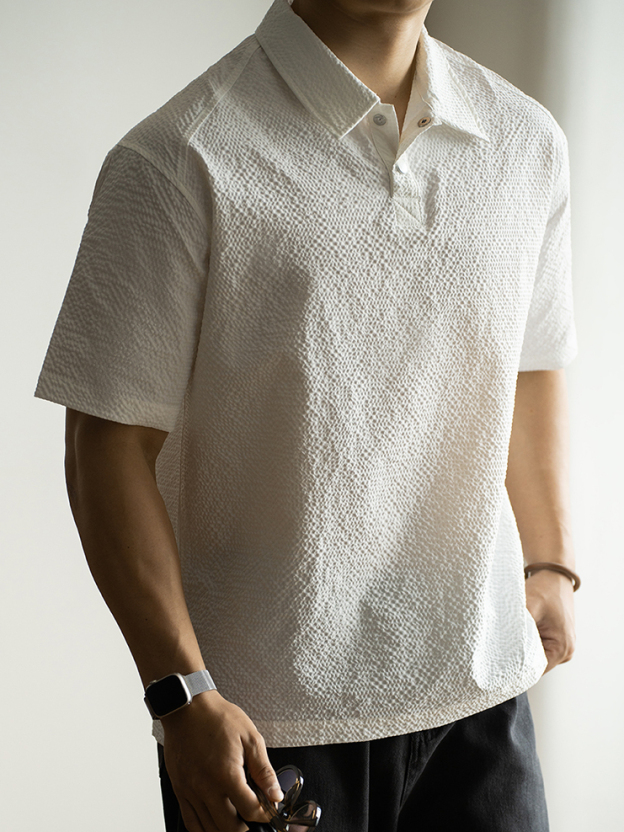美式速幹簡約泡泡紗短袖Polo衫男士2025春夏休閒翻領Polo衫