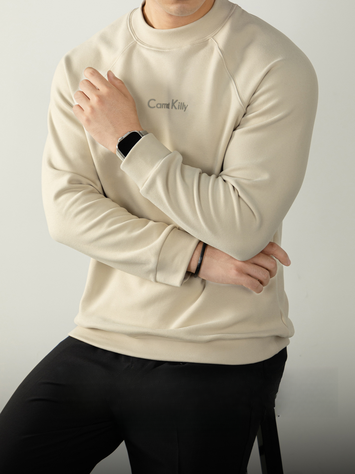 300G斜紋插肩袖圓領衛衣男秋冬加厚保暖高定質感上衣