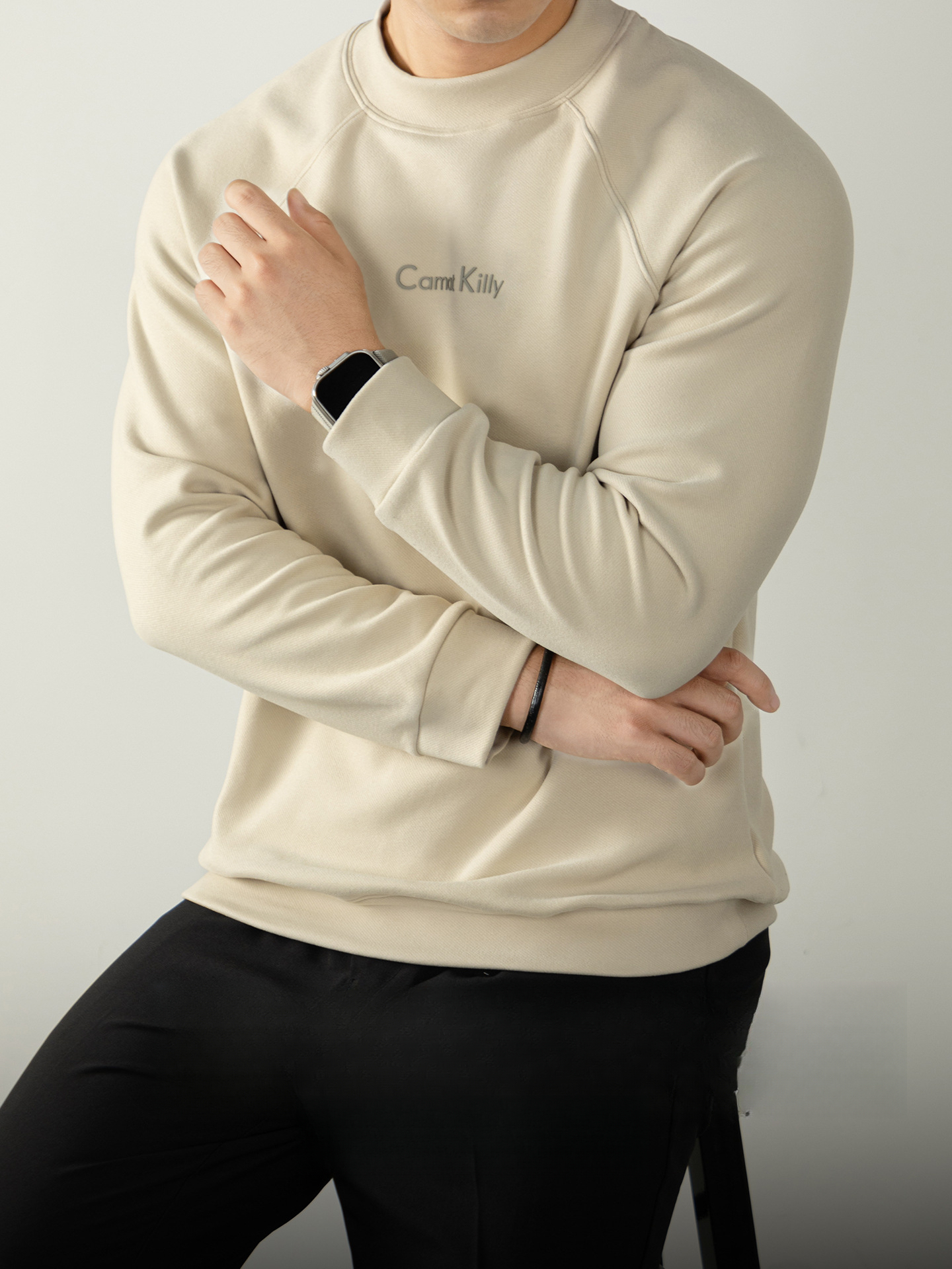 300G斜紋插肩袖圓領衛衣男秋冬加厚保暖高定質感上衣