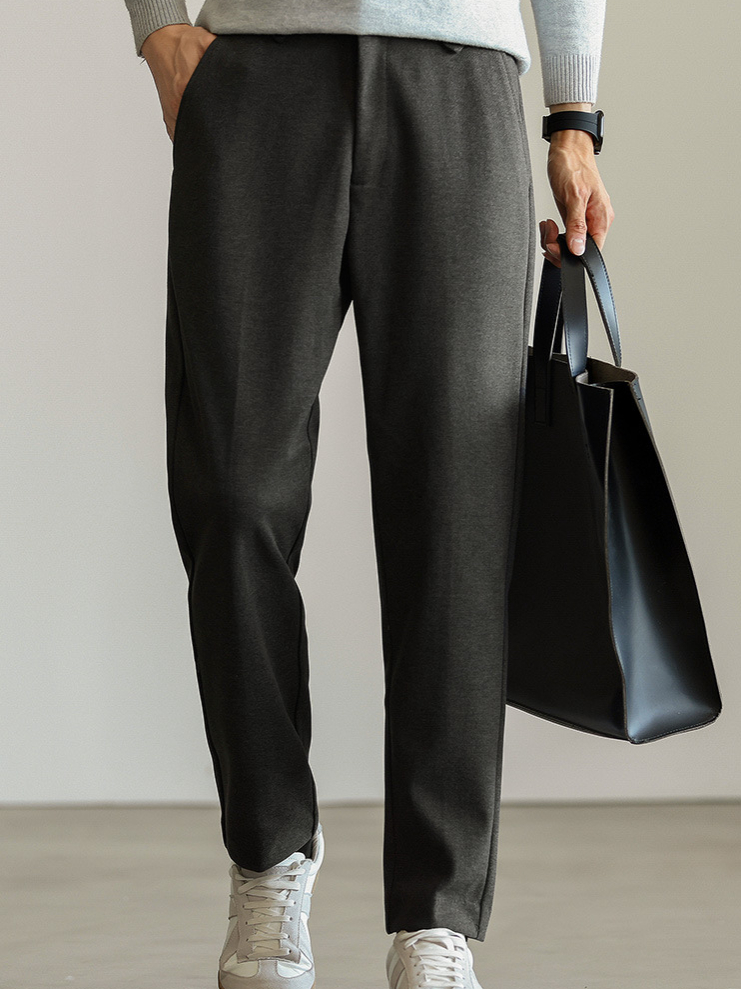 秋冬毛呢青年西褲商務輕熟休閒彈力直筒垂感九分褲高級感