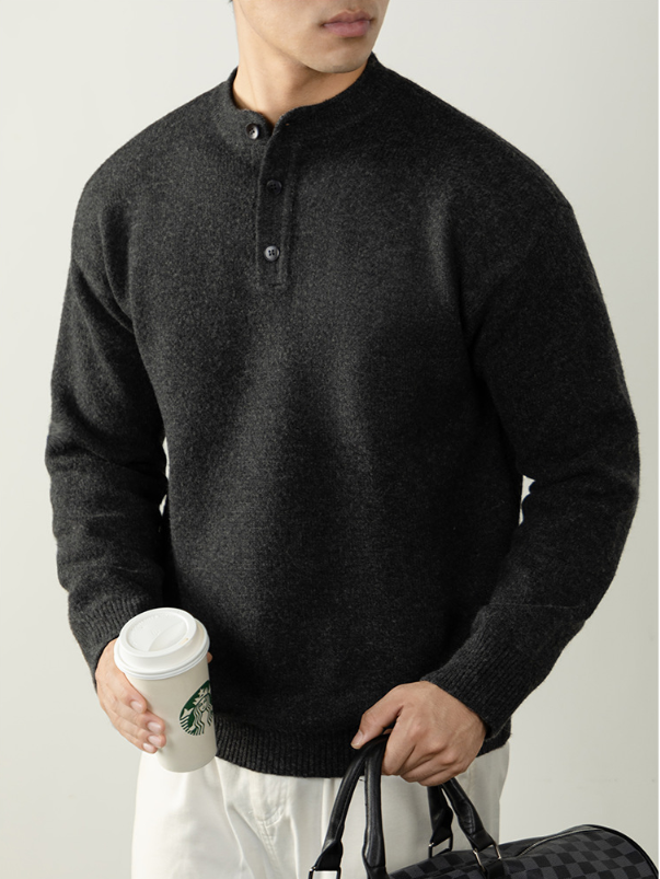 【慵懶隨性】亨利領寬鬆高級感毛衣男秋冬季厚款針織衫復古紳士風