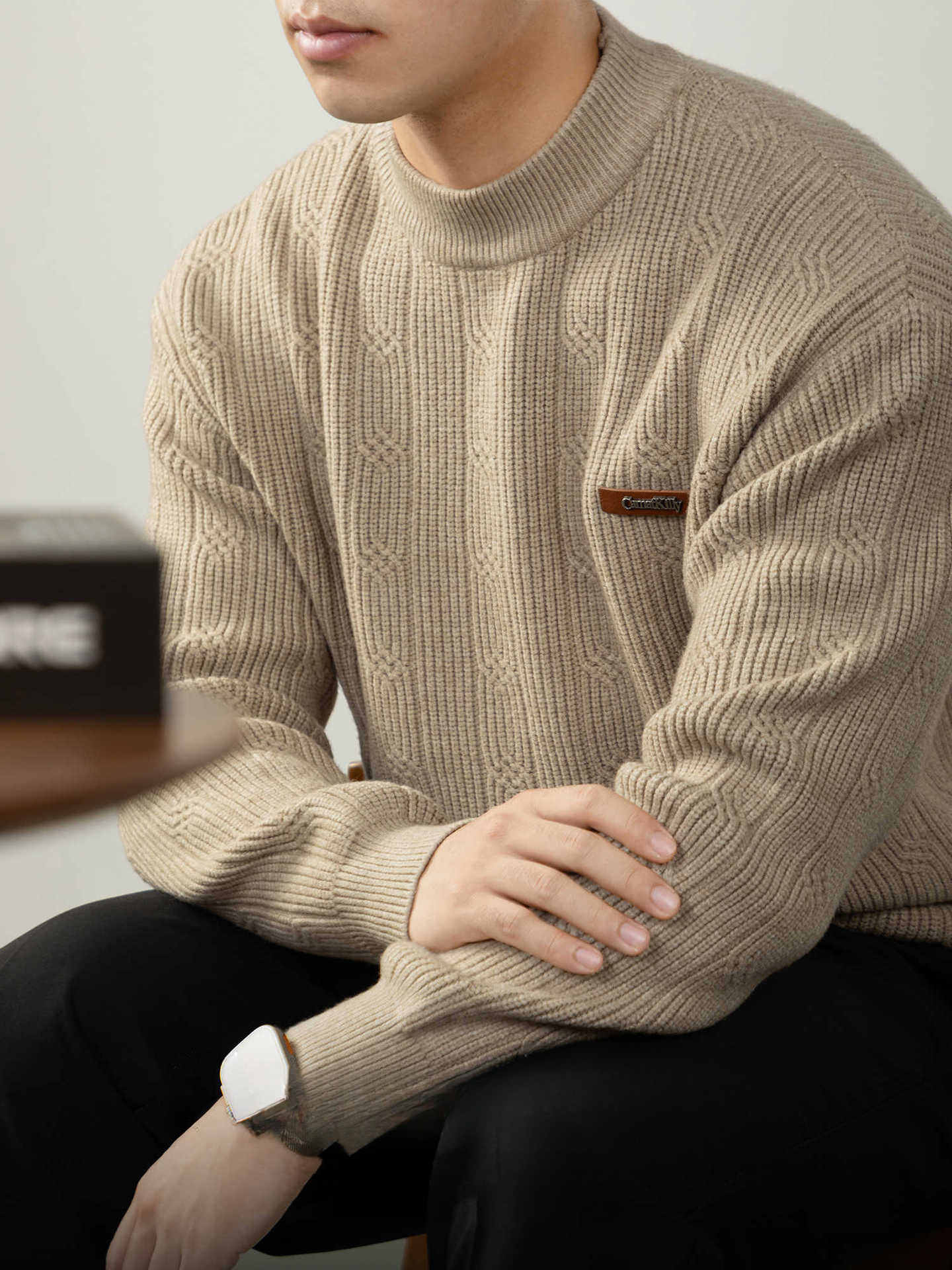 【羊毛萊賽爾重工提花】高端男士針織衫秋冬毛線針織衫