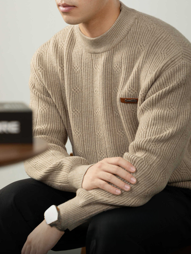 【羊毛萊賽爾重工提花】高端男士針織衫秋冬毛線針織衫