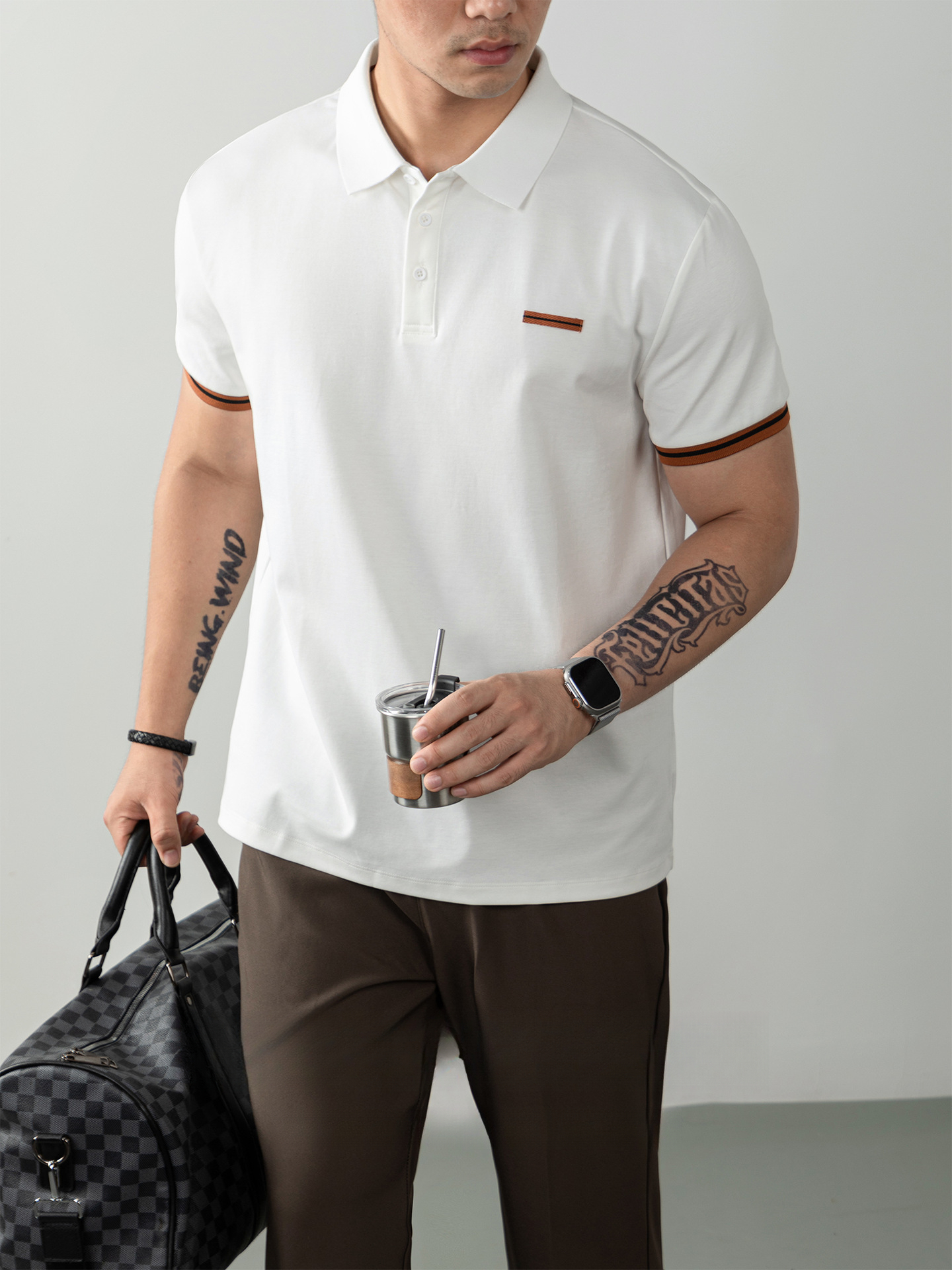 冰格涼感萊賽爾男士POLO領短袖高端老錢風夏季商務休閒撞色保羅衫