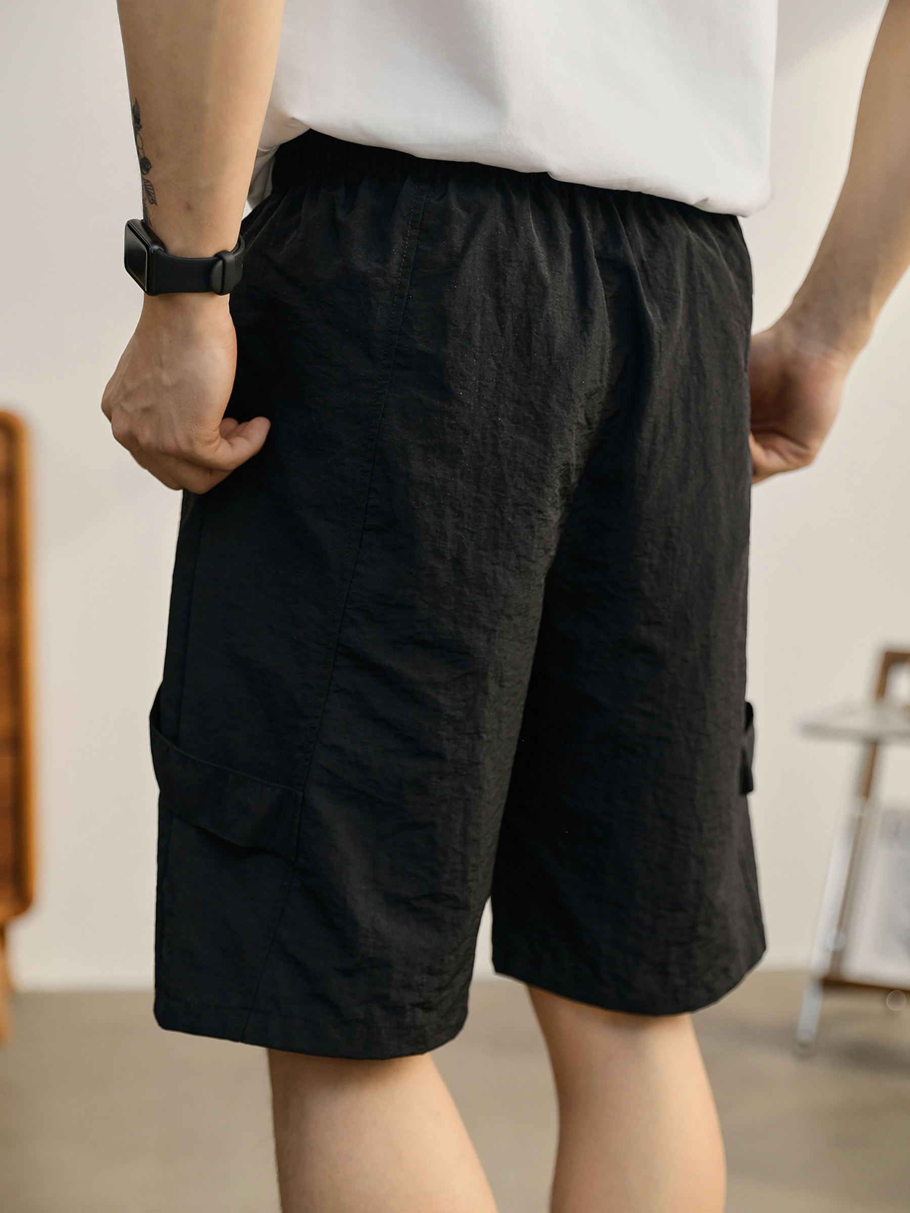 薄款褶皱肌理速干伞兵短裤男士夏季户外工装宽松运动中筒裤