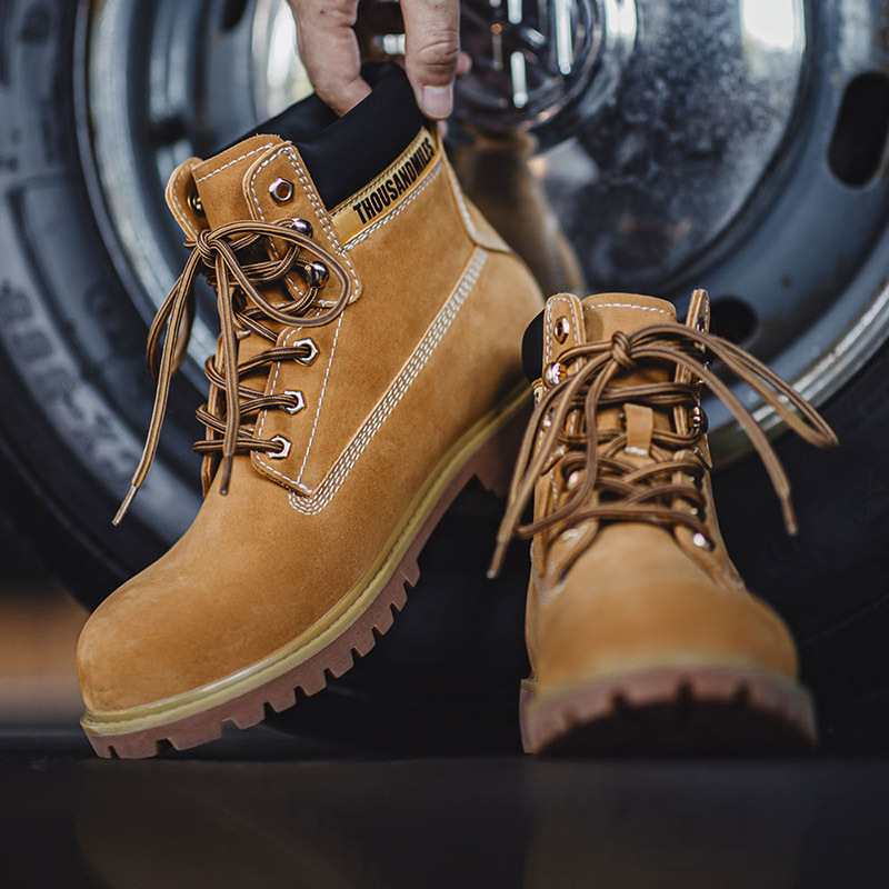 秋季新款美式大黃靴男休閒中幫馬丁靴戶外登山靴復古工裝靴子-Retro's Wear